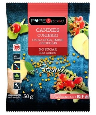 Cukierki z dziką różą, imbirem 50g, Pure&Good